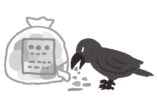 ごみ袋を荒らすカラスのイラスト