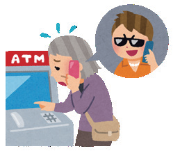 ATMで振り込め詐欺に遭っているイラスト