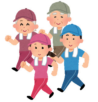 ウォーキングする人たちのイラスト