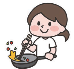 フライパンで加熱調理するイラスト