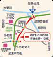 会場周辺図と通行止め区間